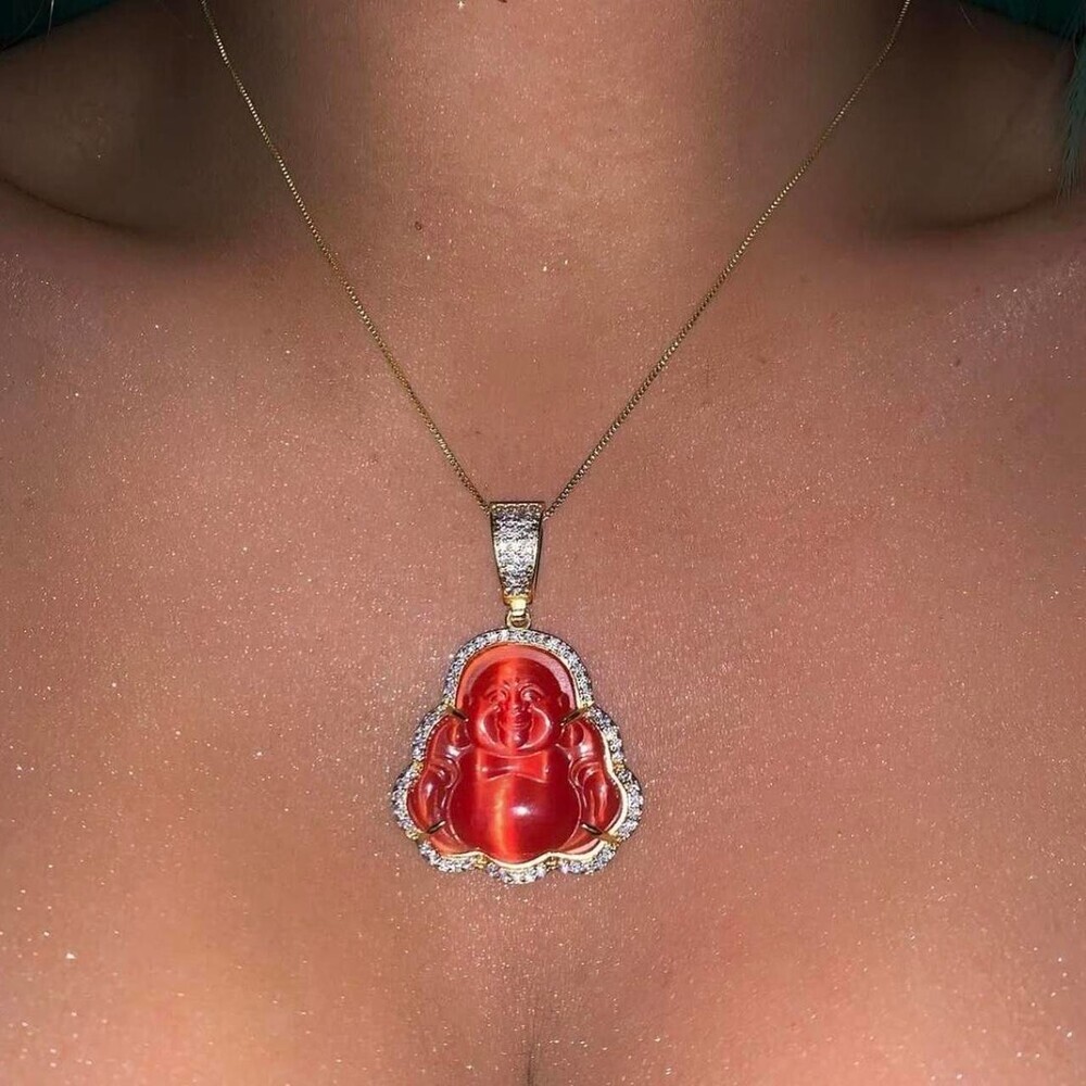 Red Buddha Pendant Necklace With 18 Ff